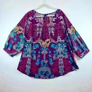 Lane Bryant Long Blouse Top Beaded Embellishment Colorful Women Plus Size 26-28